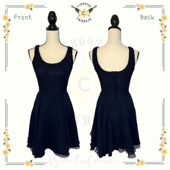De Laru Navy Blue Lace Top Chiffon Skirt Formal Party Dress Sleeveless Size 7/8 - Picture 1 of 6